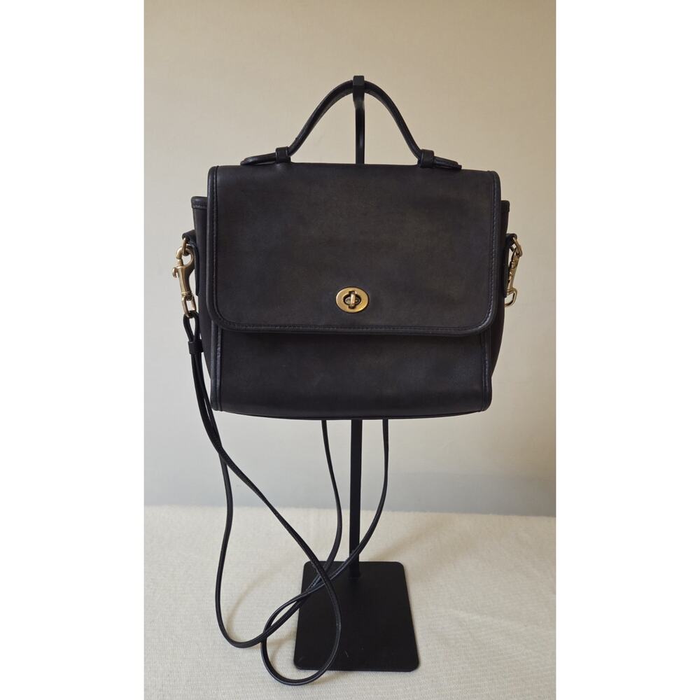 Vintage Coach 205 Glove‑Tanned Leather Flap Bag With Top Handle — Black (1983)